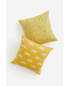 2-pack Cotton Cushion Covers Mustard Yellow/leopards