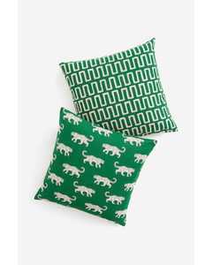 2-pack Cotton Cushion Covers Green/leopards