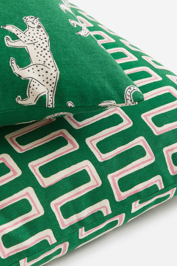 H&M HOME 2-pack Cotton Cushion Covers Green/leopards