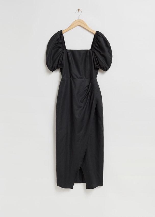& Other Stories Fitted Puff Sleeve Dress Black