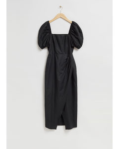 Fitted Puff Sleeve Dress Black