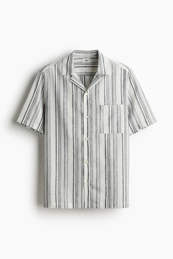 H&M Regular Fit Linen-blend Resort Shirt Grey/striped