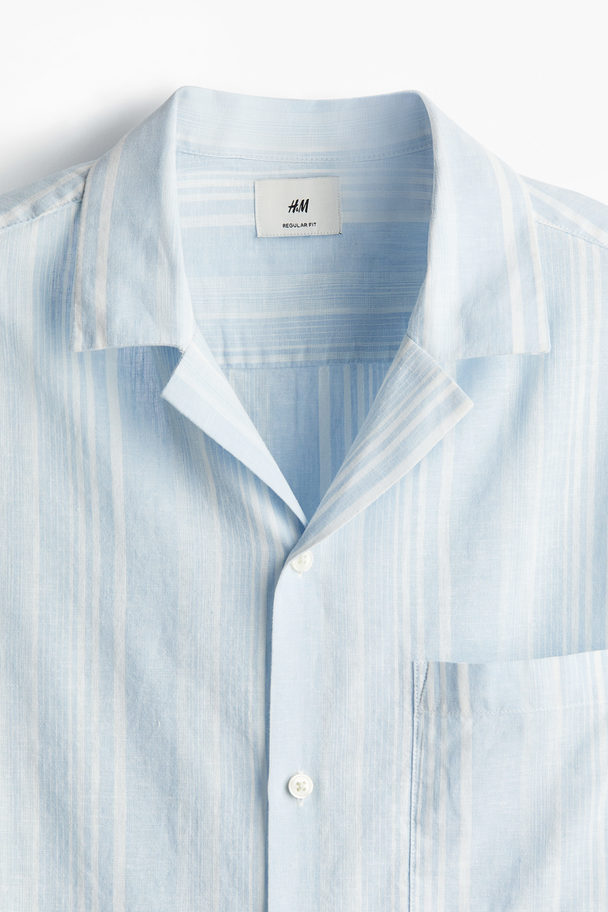 H&M Freizeithemd aus Leinenmix in Regular Fit Hellblau/Weiß gestreift