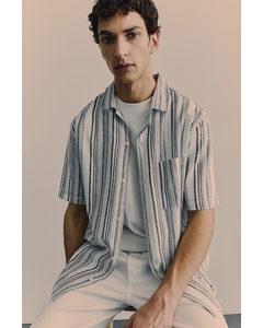 Regular Fit Linen-blend Resort Shirt Grey/striped