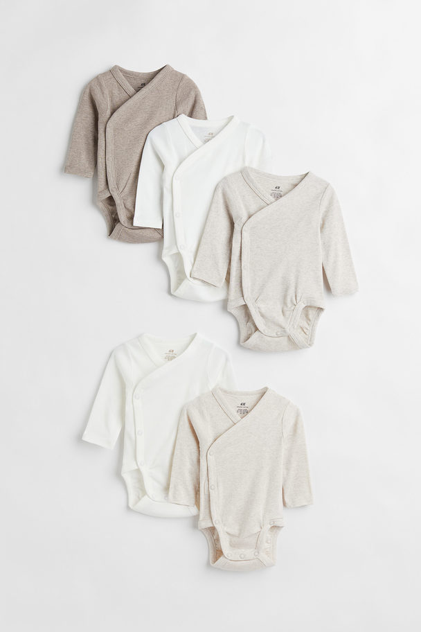 H&M 5-pack Wrapover Bodysuits Beige/natural White