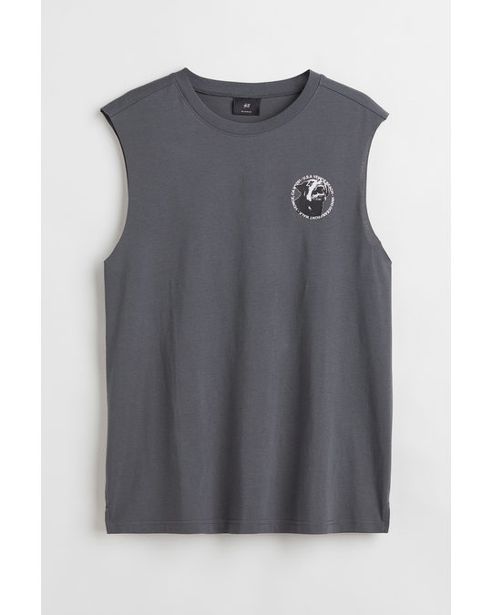 H&M Relaxed Fit Cotton Sleeveless Top Dark Grey/dog