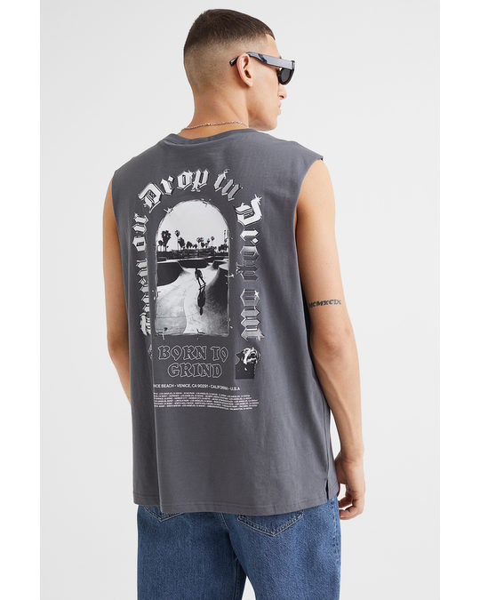H&M Relaxed Fit Cotton Sleeveless Top Dark Grey/dog