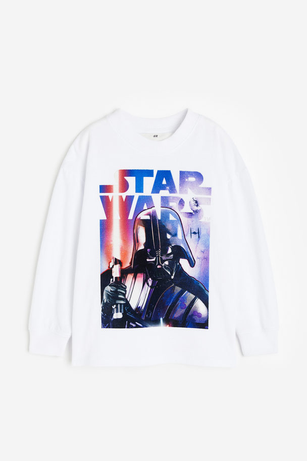 H&M Printed Long-sleeved T-shirt White/star Wars