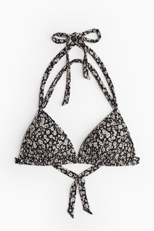 H&M Push-up Trekant-bikinitopp Sort/beige Blomstret