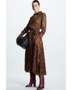 Belted Printed Midi Dress Brown / Leopard