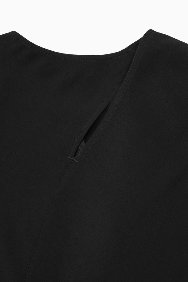 COS Power-shoulder Satin-panel Midi Dress Black