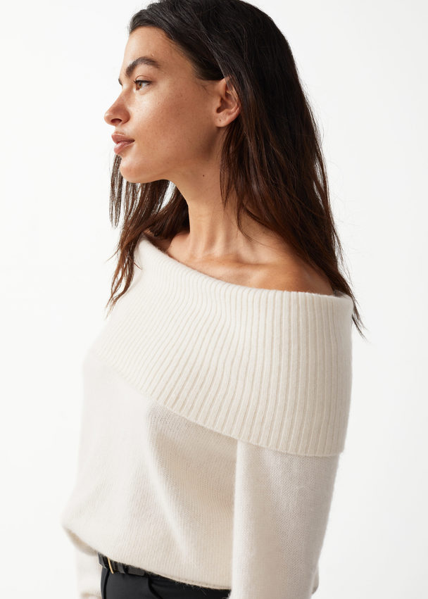 & Other Stories Off-shoulder Chunky Wool Jumper White