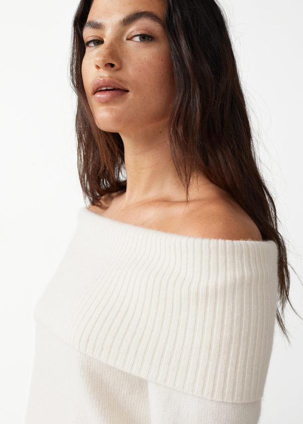 & Other Stories Off-shoulder Chunky Wool Jumper White