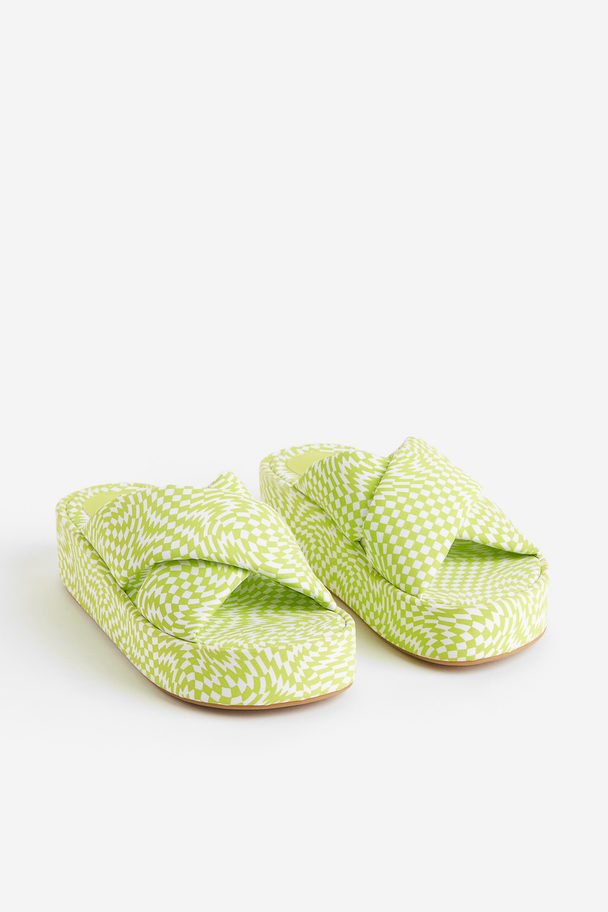 H&M Padded Platform Sandals Bright Green/patterned