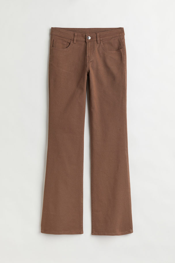 H&M Low Waist Flared Twill Trousers Brown