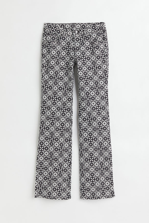 H&M Low Waist Flared Twill Trousers White/floral
