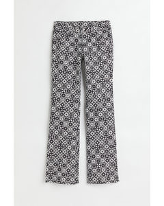 Low Waist Flared Twill Trousers White/floral