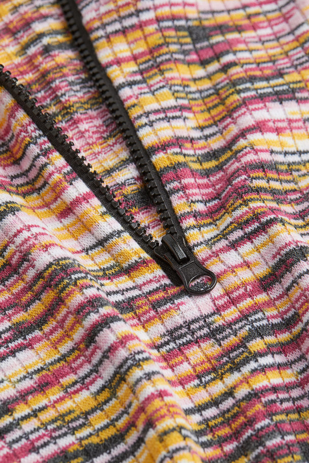 H&M Rib-knit Cropped Top Black/patterned