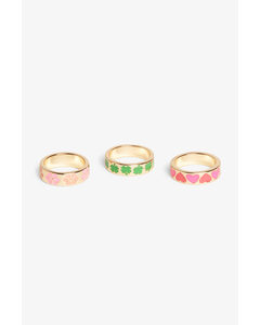 3-pack Of Patterned Rings Multicoloured