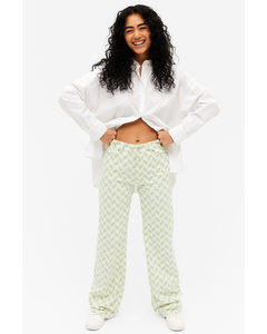 Yoko Jeans With Rhomb Pattern White And Green Rhomb Pattern