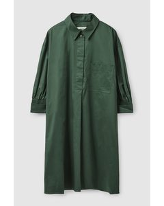 Smocked Sleeve Shirt Dress Dark Green