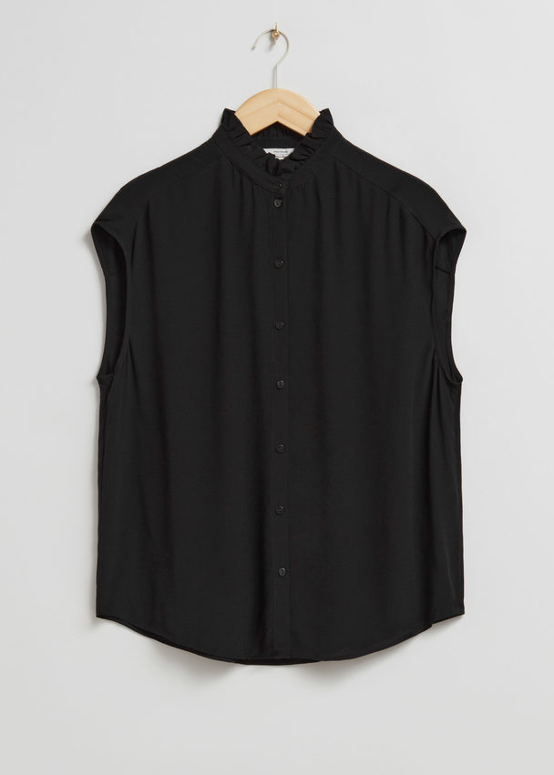 & Other Stories Frilled Collar Blouse Black