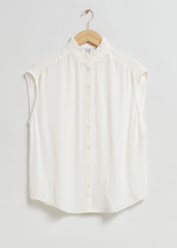 & Other Stories Frilled Collar Blouse Ivory