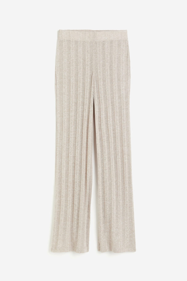 H&M Rib-knit Trousers Light Beige