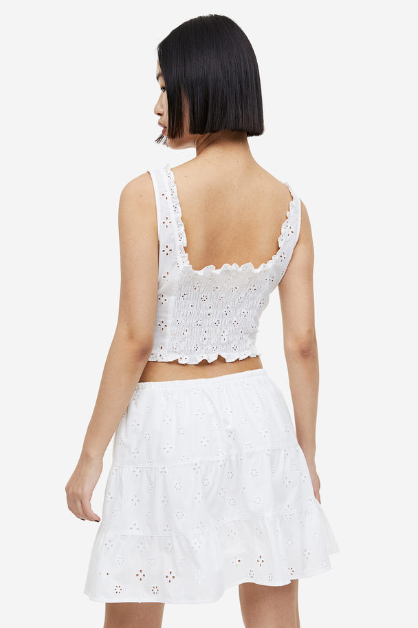 H&M Strokenrok Met Broderie Anglaise Wit