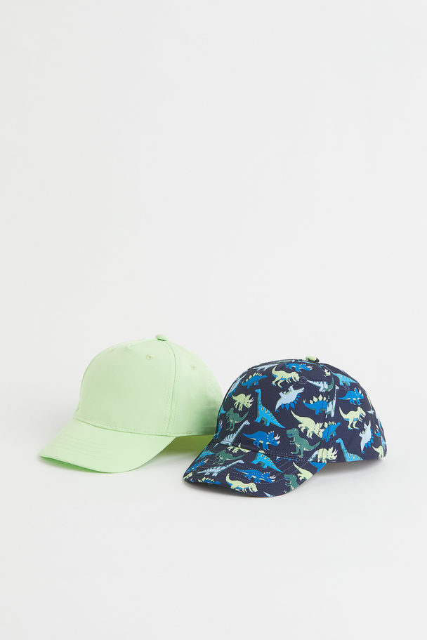 H&M 2-pack Caps Navy Blue/neon Green