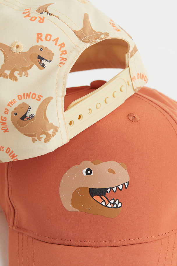 H&M 2-pack Caps Orange/dinosaurs