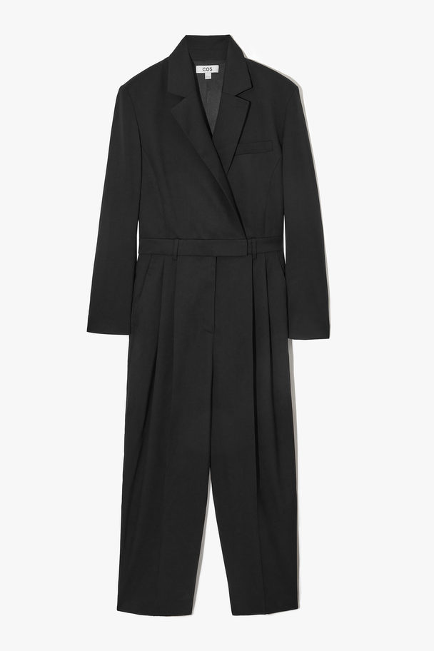 COS Tailored Wool Tuxedo Jumpsuit Black