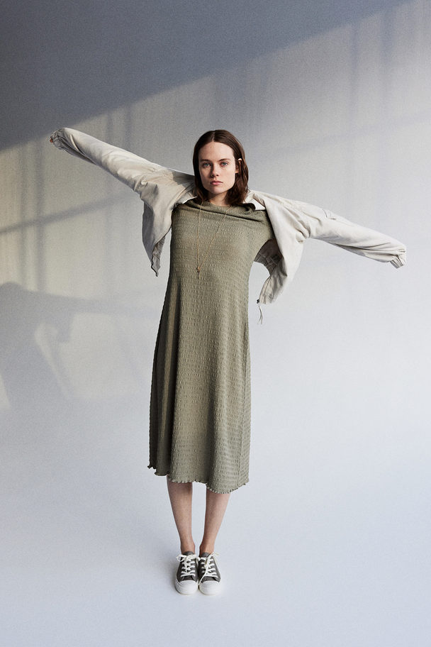 H&M Jerseykleid mit Struktur Dunkles Khakigrün