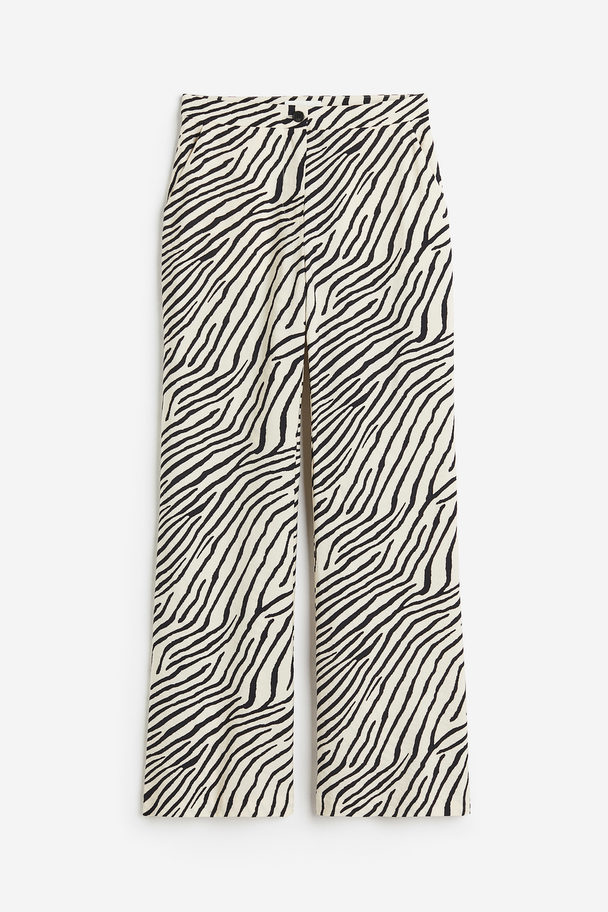 H&M Flared Trousers Cream/zebra Print