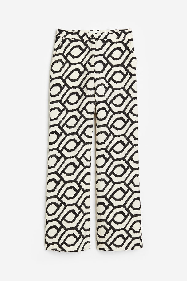 H&M Flared Trousers Cream/patterned