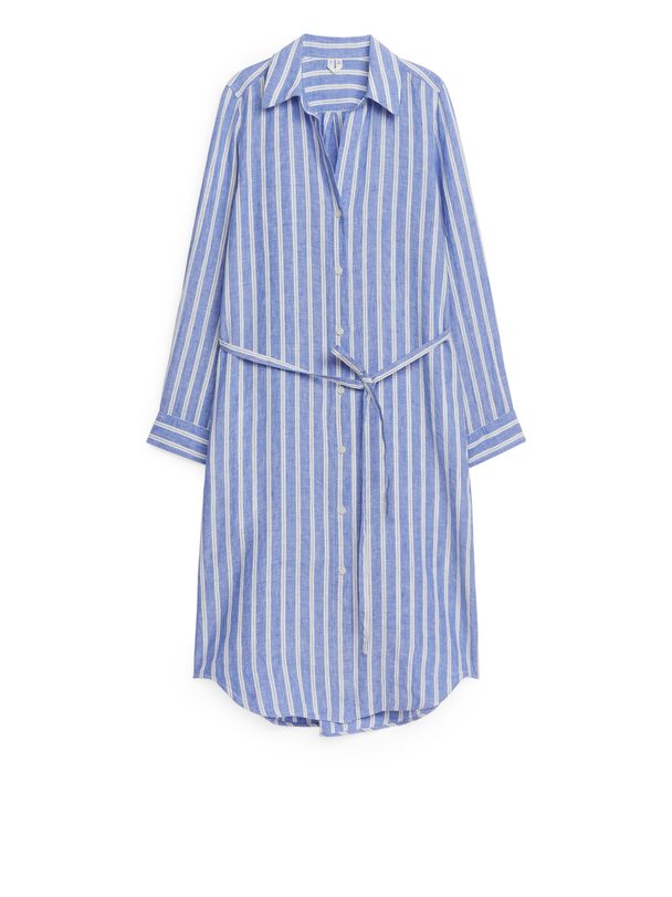 ARKET Linen Shirt Dress Blue/white