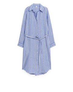 Linen Shirt Dress Blue/white