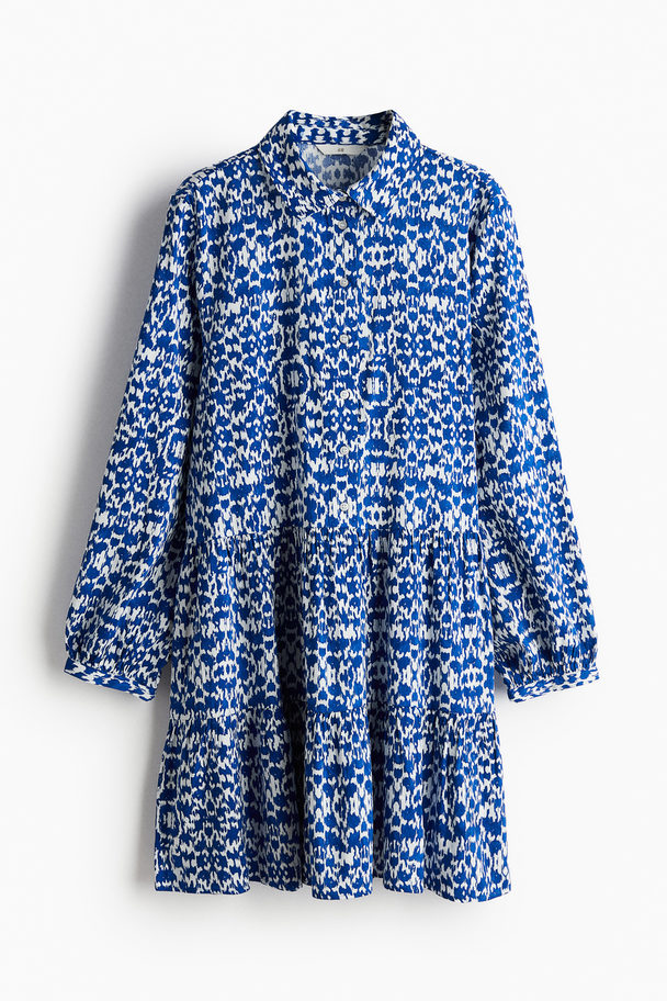H&M Skjortekjole Med Volanger Klarblå/mønstret