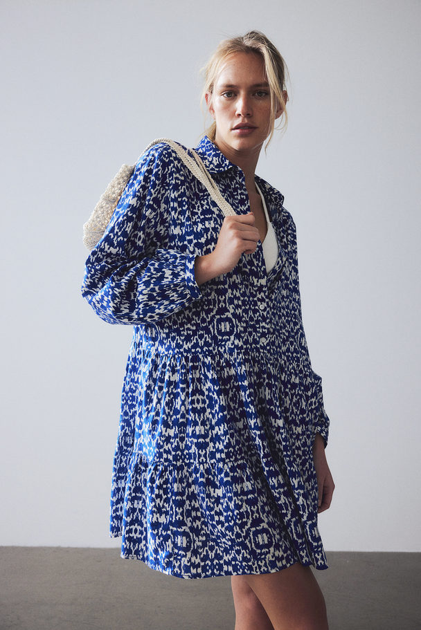 H&M Tiered Shirt Dress Bright Blue/patterned