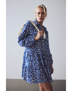 Tiered Shirt Dress Bright Blue/patterned
