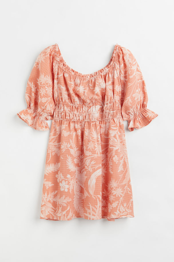 H&M H&M+ Off-Shoulder-Kleid Apricot/Gemustert