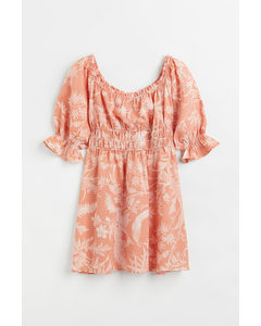 H&M+ Off-Shoulder-Kleid Apricot/Gemustert