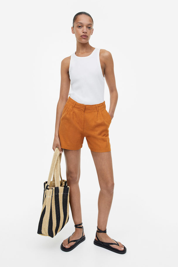 H&M Linen-blend Shorts Light Brown