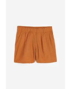 Linen-blend Shorts Light Brown