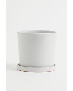 Small Plant Pot And Saucer White