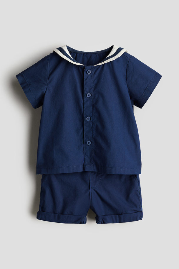 H&M 2-piece Sailor Cotton Set Navy Blue