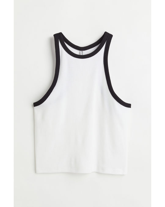 H&M H&m+ Ribbed Vest Top White/black