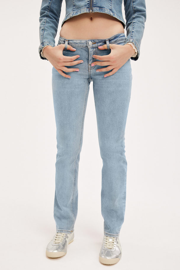 Monki Low Waist Straight Leg Jeans Mid Blue