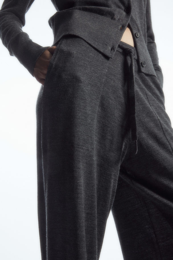 COS Merino Wool Drawstring Trousers Dark Grey Mélange
