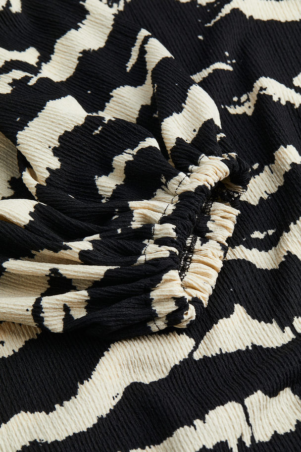 H&M Patterned Balloon-sleeved Dress Black/tiger-striped